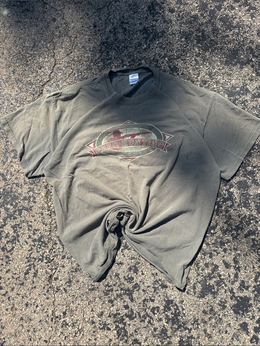 Vintage Y2K Mens Large Cotton Deer Hunting Olive Green Graphic Outdoors T-Shirt